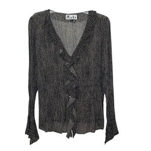 🆕 VINTAGE MIEKA Front Ruffle Bell Sleeve Blouse XL
